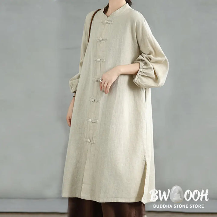 Buddha Stones Casual Frog-button Women’s Cotton Linen Coat With Pockets - Women’s Coat