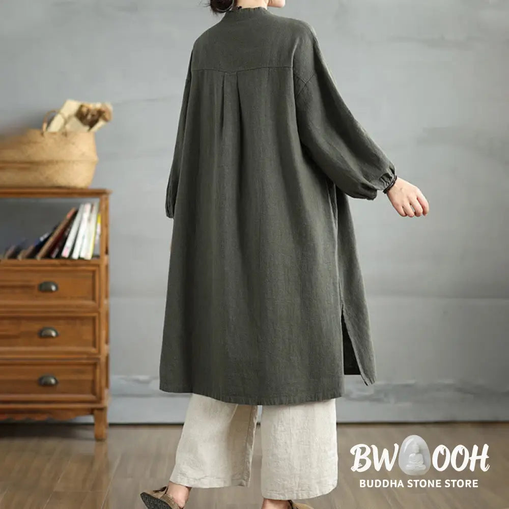 Buddha Stones Casual Frog-button Women’s Cotton Linen Coat With Pockets - Women’s Coat