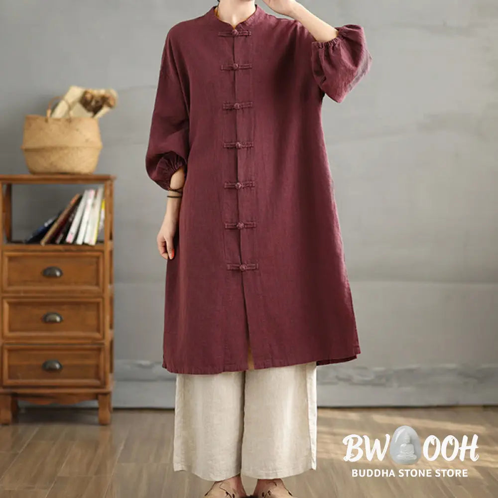 Buddha Stones Casual Frog-button Women’s Cotton Linen Coat With Pockets - Women’s Coat