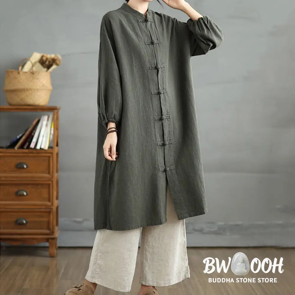 Buddha Stones Casual Frog-button Women’s Cotton Linen Coat With Pockets - Women’s Coat