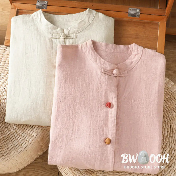 Buddha Stones Casual Frog-button Women’s Long Sleeve Cotton Polyester Shirt With Pockets - Women’s Shirts