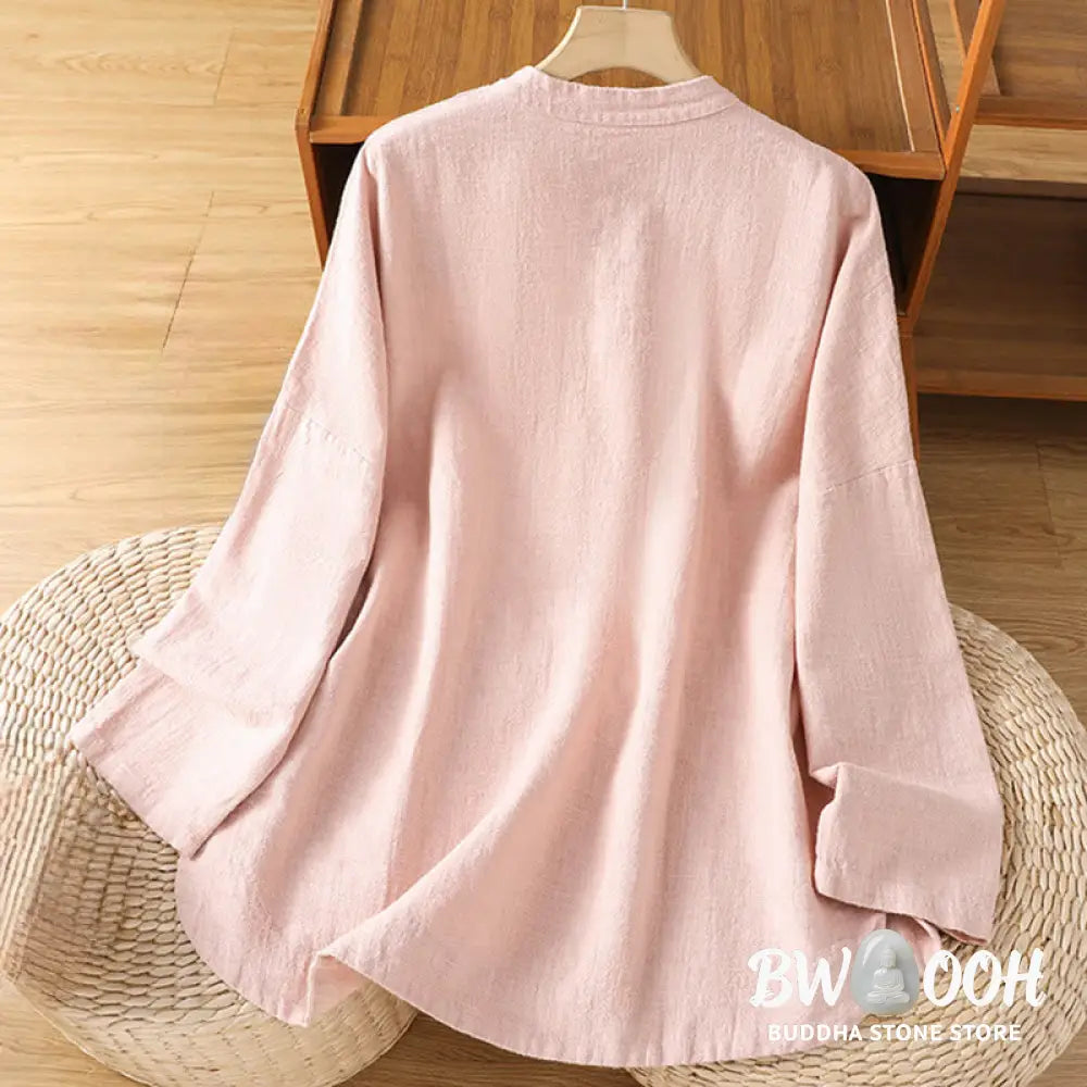 Buddha Stones Casual Frog-button Women’s Long Sleeve Cotton Polyester Shirt With Pockets - Women’s Shirts