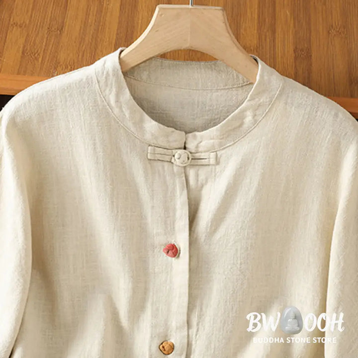 Buddha Stones Casual Frog-button Women’s Long Sleeve Cotton Polyester Shirt With Pockets - Women’s Shirts