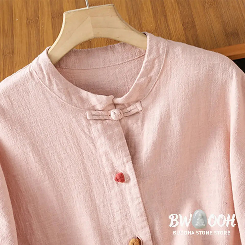 Buddha Stones Casual Frog-button Women’s Long Sleeve Cotton Polyester Shirt With Pockets - Women’s Shirts