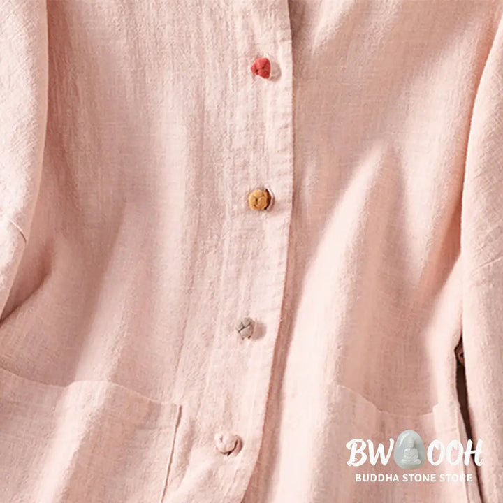 Buddha Stones Casual Frog-button Women’s Long Sleeve Cotton Polyester Shirt With Pockets - Women’s Shirts