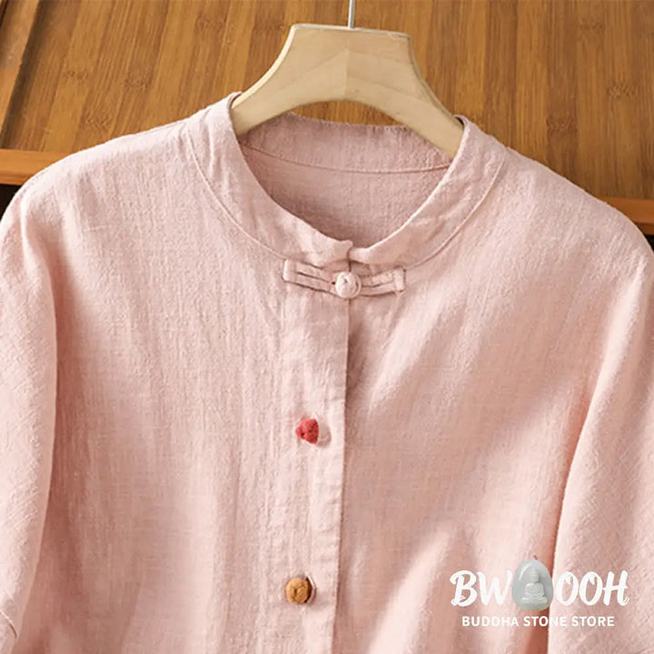 Buddha Stones Casual Frog-button Women’s Long Sleeve Cotton Polyester Shirt With Pockets - Women’s Shirts