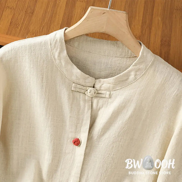 Buddha Stones Casual Frog-button Women’s Long Sleeve Cotton Polyester Shirt With Pockets - Women’s Shirts