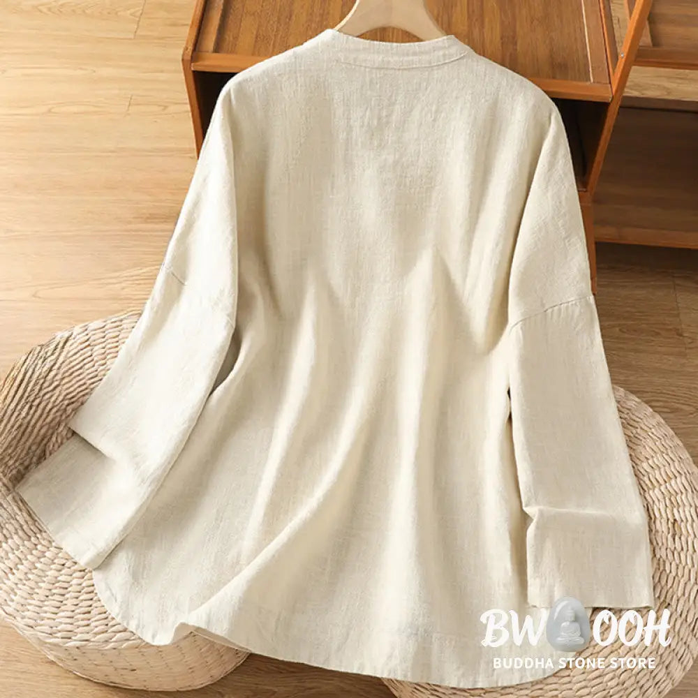 Buddha Stones Casual Frog-button Women’s Long Sleeve Cotton Polyester Shirt With Pockets - Women’s Shirts