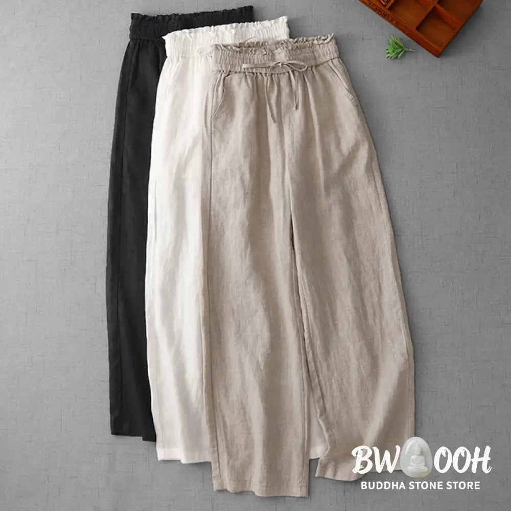 BWOOOH printed wide-leg yoga pants - Casual High Waist Ruffled Drawstring Des
