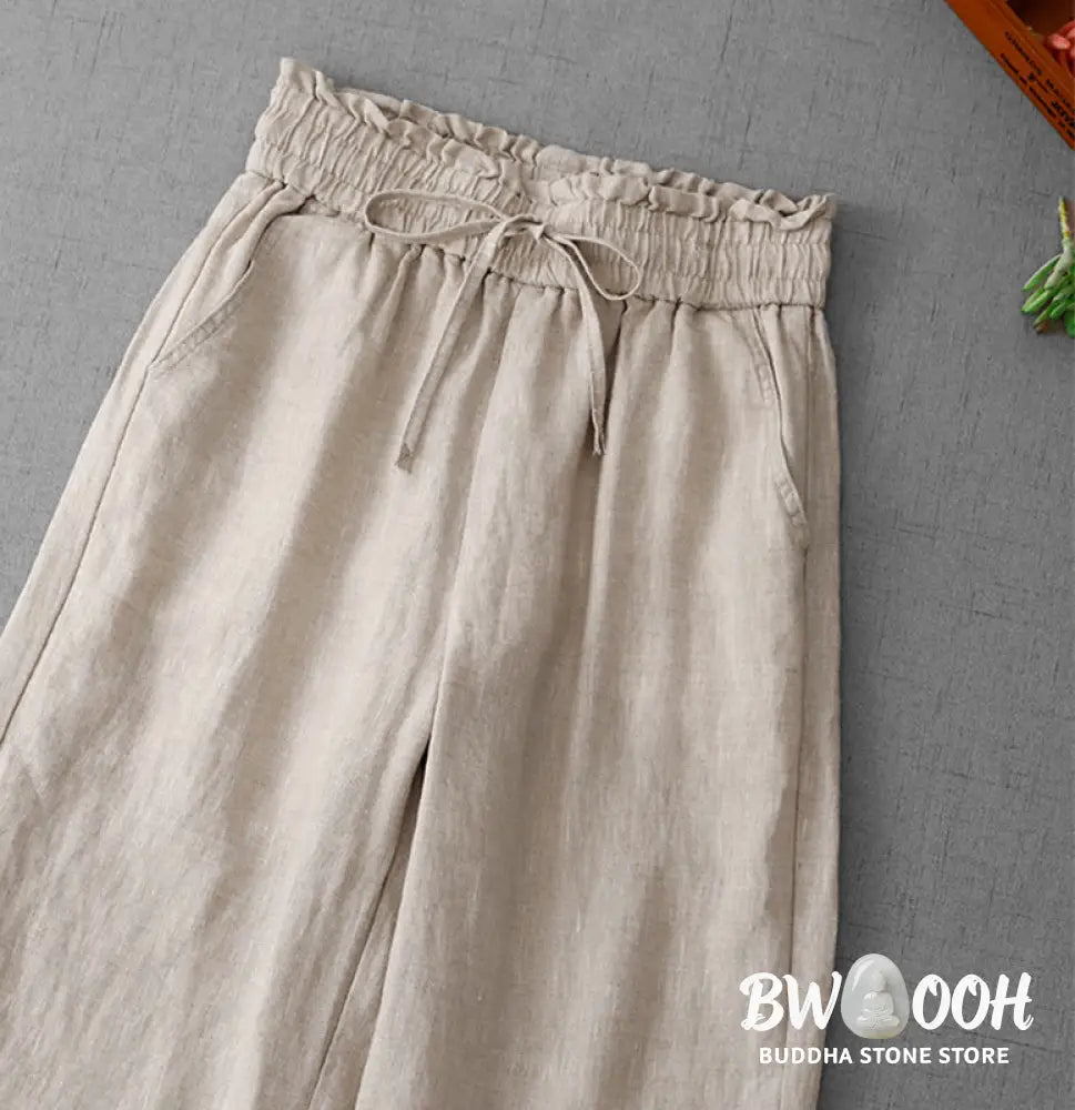 BWOOOH printed wide-leg yoga pants - Casual High Waist Ruffled Drawstring Des