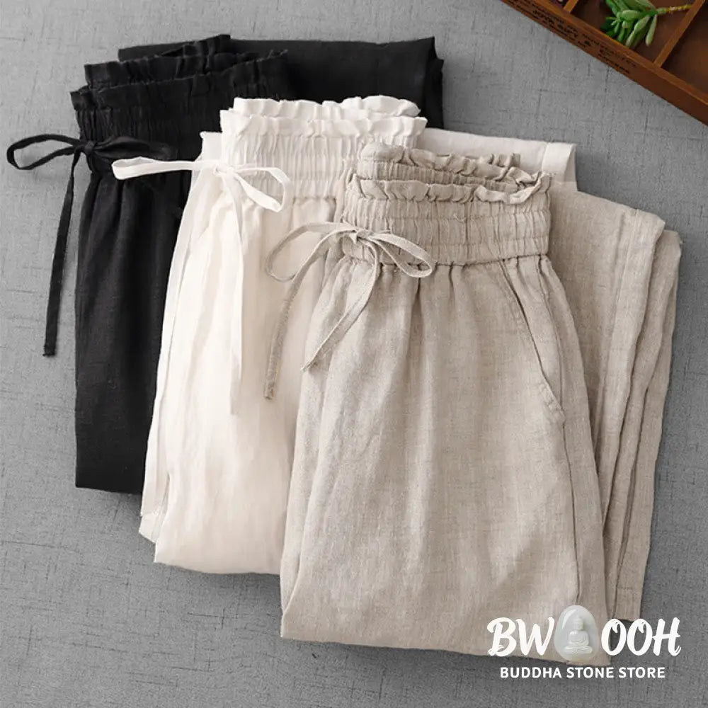 BWOOOH printed wide-leg yoga pants - Casual High Waist Ruffled Drawstring Des