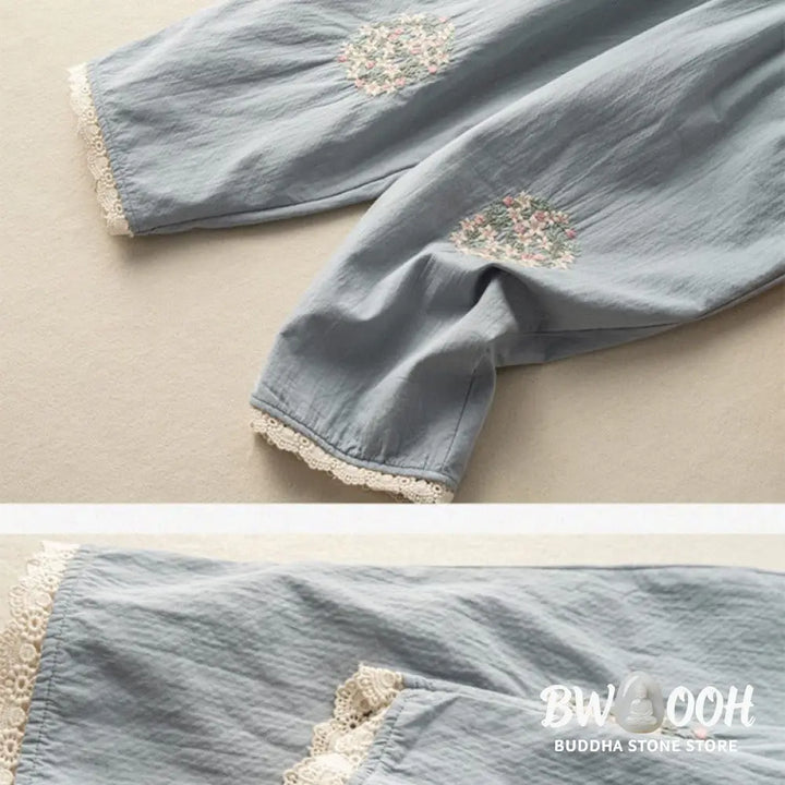 Buddha Stones Casual Lace Trim Embroidered Cotton Harem Pants With Pockets - Women’s Harem Pants