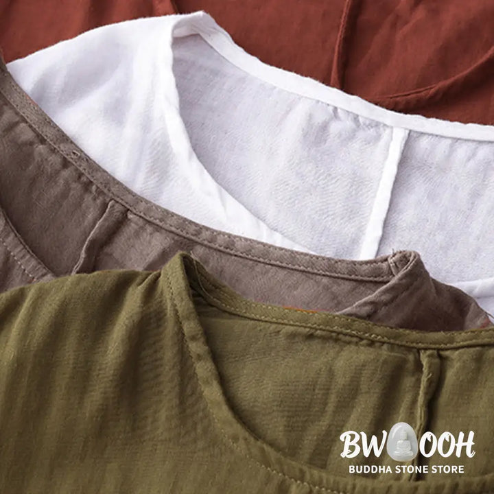 Buddha Stones Casual Line Printing Pattern Short Sleeve Cotton Linen Women’s T-Shirt - Women’s T-Shirts