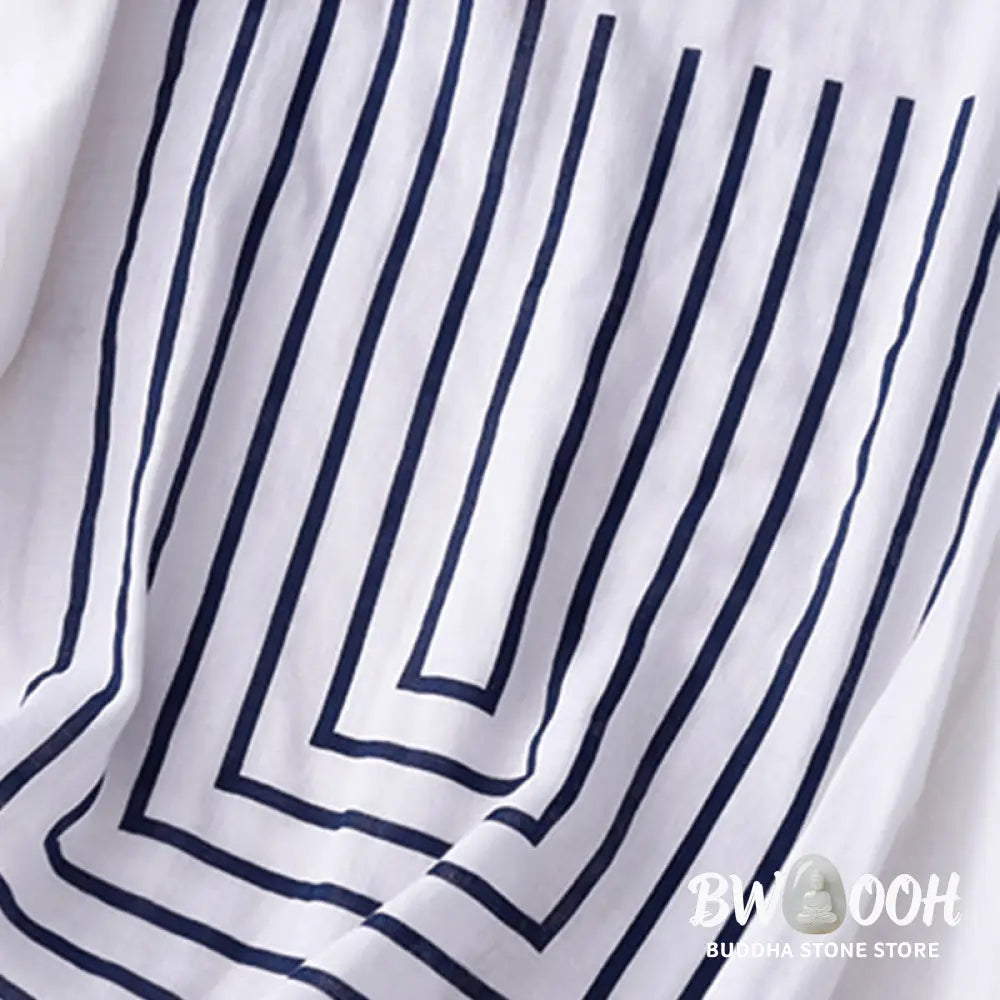Buddha Stones Casual Line Printing Pattern Short Sleeve Cotton Linen Women’s T-Shirt - Women’s T-Shirts
