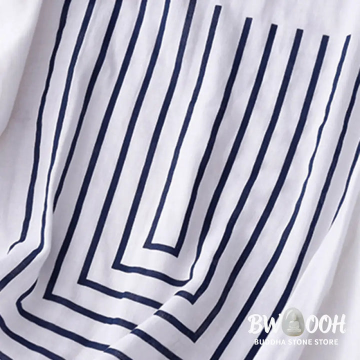 Buddha Stones Casual Line Printing Pattern Short Sleeve Cotton Linen Women’s T-Shirt - Women’s T-Shirts