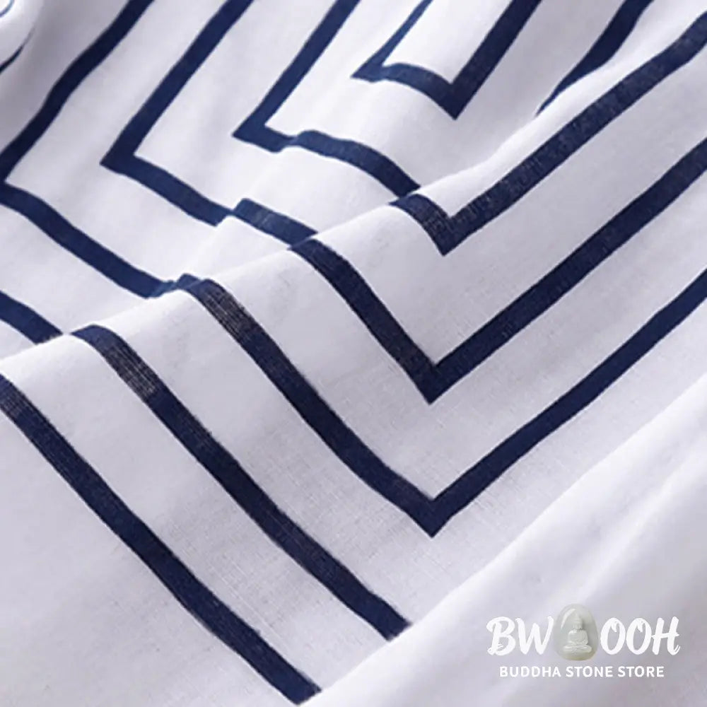 Buddha Stones Casual Line Printing Pattern Short Sleeve Cotton Linen Women’s T-Shirt - Women’s T-Shirts