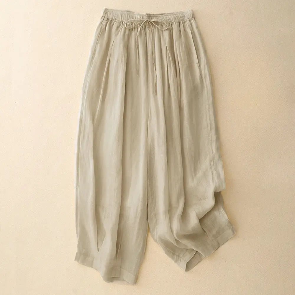 Buddha Stones Casual Loose Double Layer 7-8 Length Cropped Pants Women’s Pants With Pockets - Beige / US4，UK/AU8，EU36