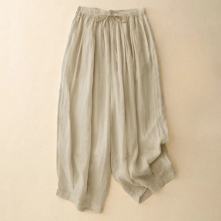 Buddha Stones Casual Loose Double Layer 7-8 Length Cropped Pants Women’s Pants With Pockets - Beige / US4，UK/AU8，EU36