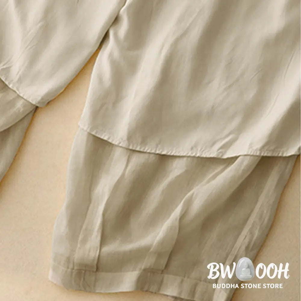 Buddha Stones Casual Loose Double Layer 7-8 Length Cropped Pants Women’s Pants With Pockets - Women’s Harem Pants
