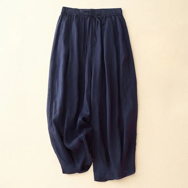 Buddha Stones Casual Loose Double Layer 7-8 Length Cropped Pants Women’s Pants With Pockets - MidnightBlue