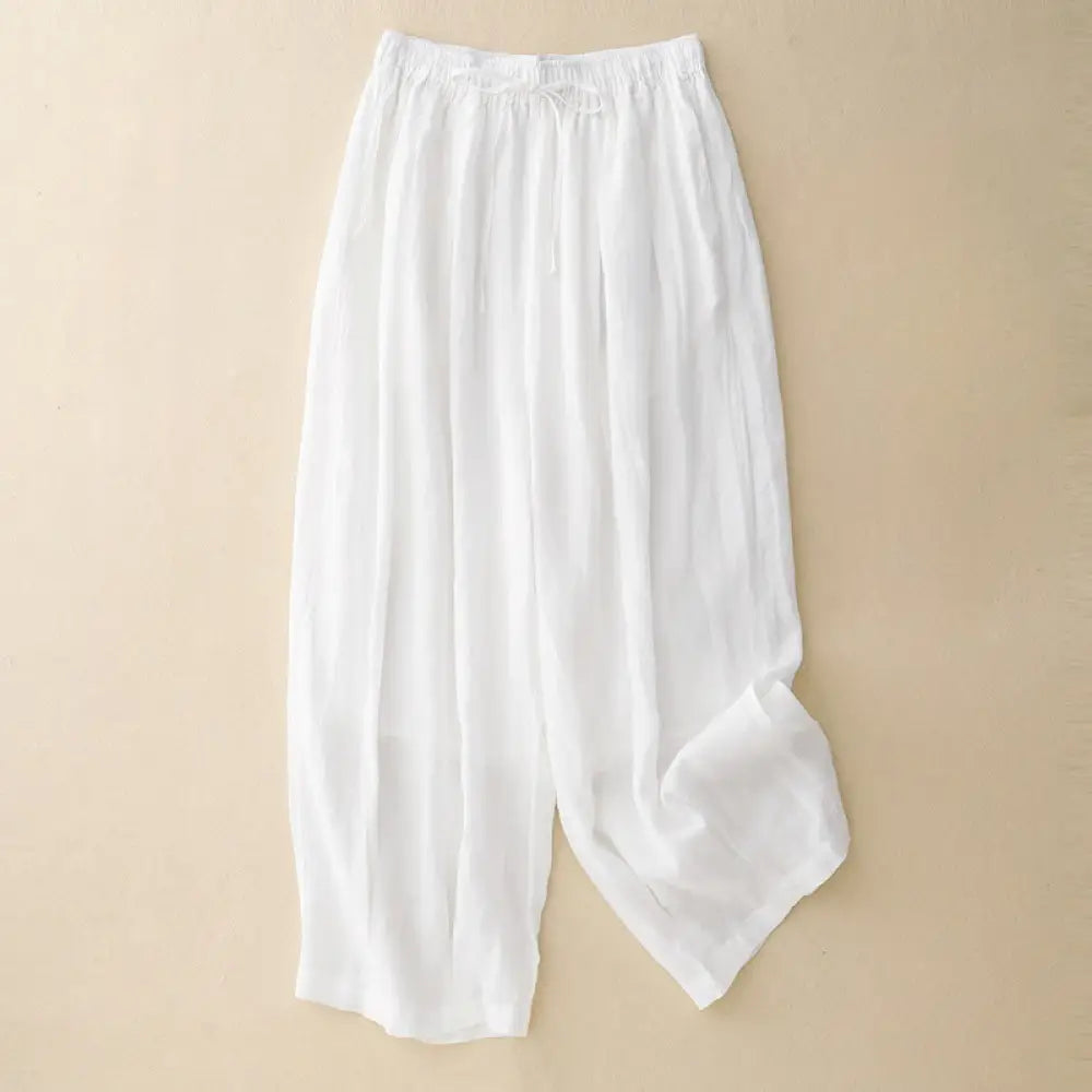 Buddha Stones Casual Loose Double Layer 7-8 Length Cropped Pants Women’s Pants With Pockets - White / US4，UK/AU8，EU36
