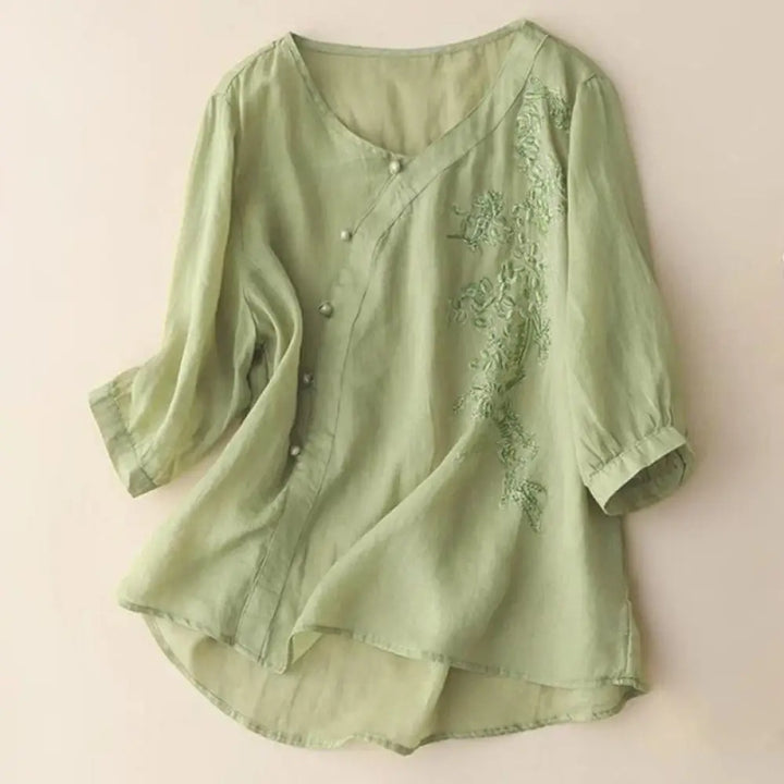 BWOOOH Casual Loose Flower Embroidery Frog Button Short S