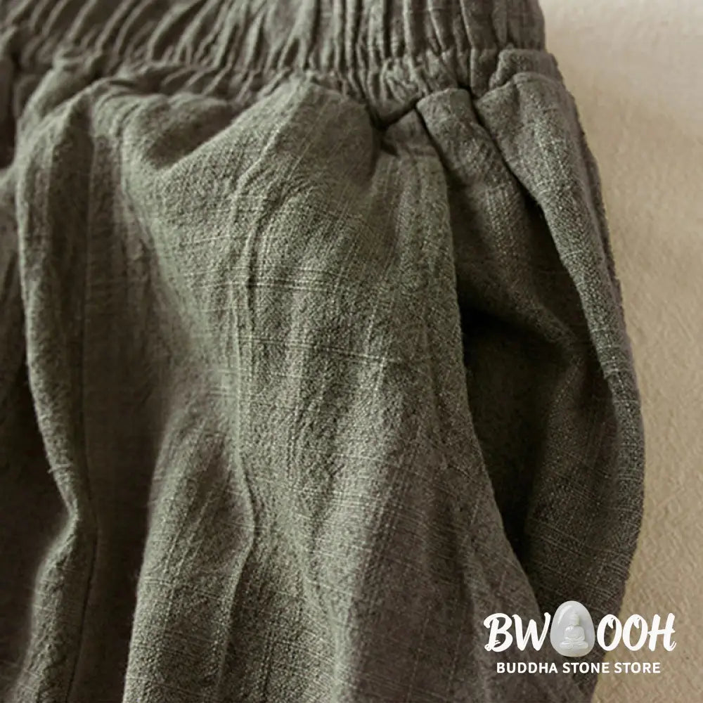 Buddha Stones Casual Loose Straight Leg 7-8 Length Cropped Pants Women’s Cotton Harem Pants With Pockets - Women’s