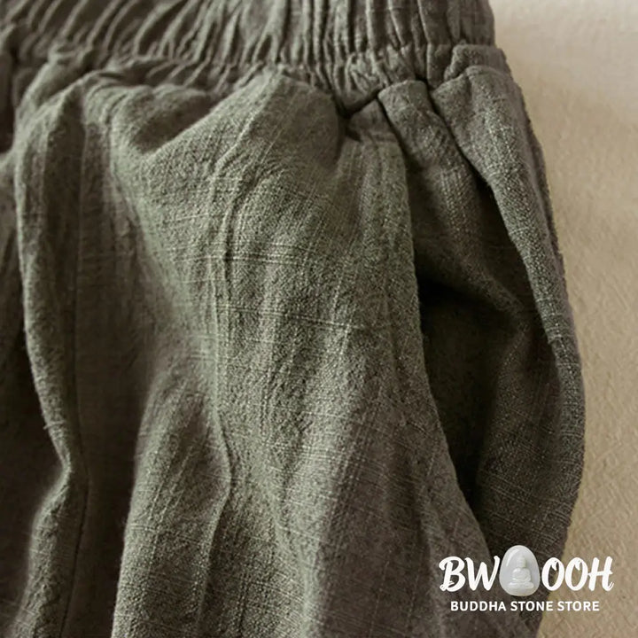 Buddha Stones Casual Loose Straight Leg 7-8 Length Cropped Pants Women’s Cotton Harem Pants With Pockets - Women’s