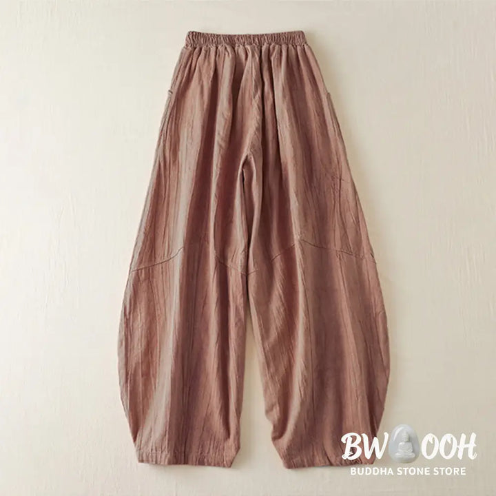 Buddha Stones Casual Loose Straight Leg 7-8 Length Cropped Pants Women’s Cotton Harem Pants With Pockets - Women’s