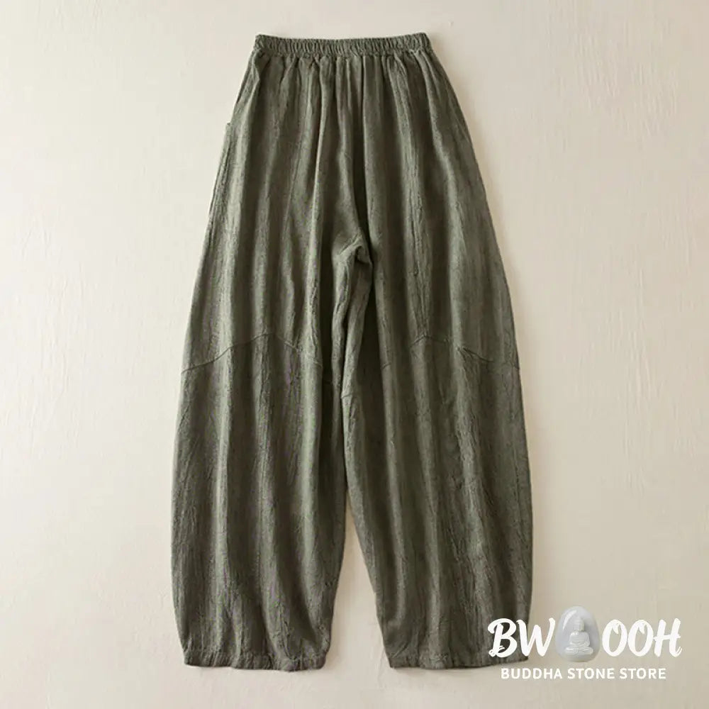 Buddha Stones Casual Loose Straight Leg 7-8 Length Cropped Pants Women’s Cotton Harem Pants With Pockets - Women’s