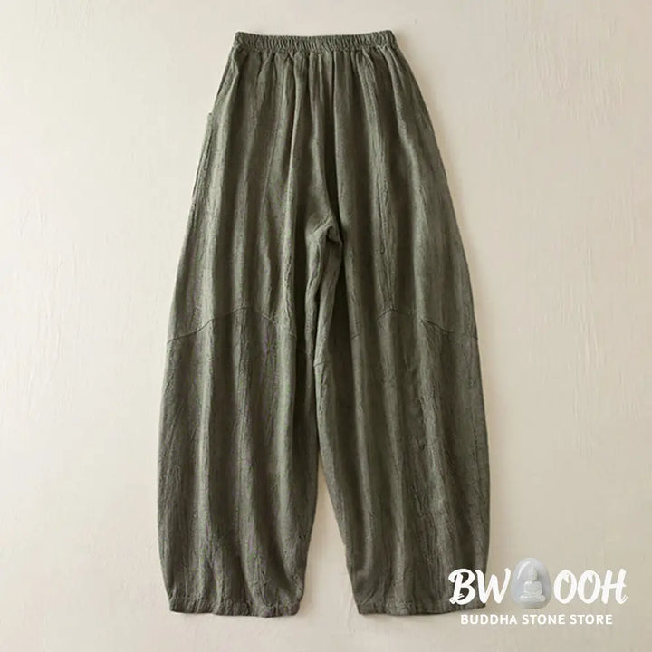 Buddha Stones Casual Loose Straight Leg 7-8 Length Cropped Pants Women’s Cotton Harem Pants With Pockets - Women’s