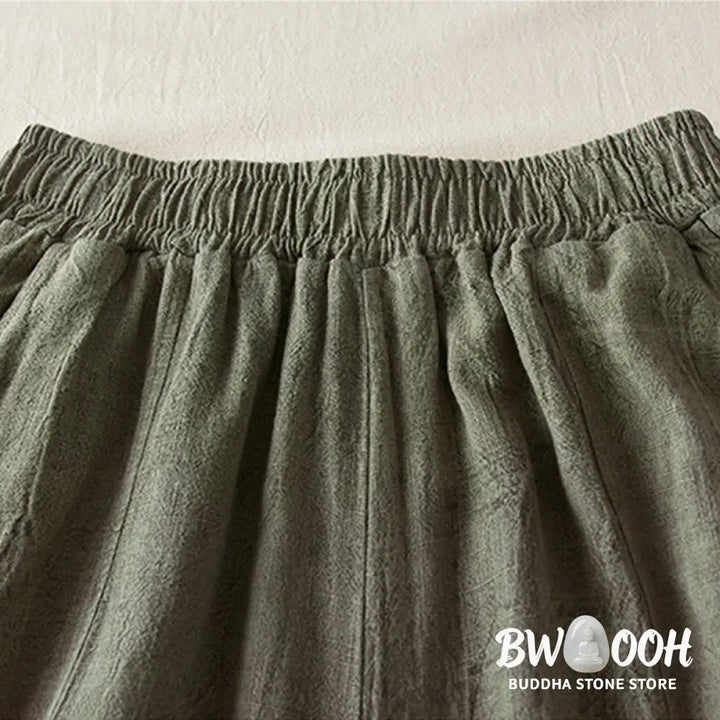 Buddha Stones Casual Loose Straight Leg 7-8 Length Cropped Pants Women’s Cotton Harem Pants With Pockets - Women’s