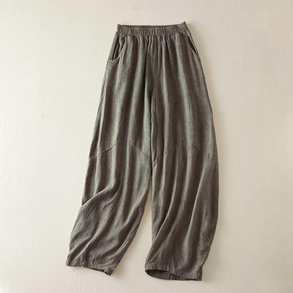 Buddha Stones Casual Loose Straight Leg 7-8 Length Cropped Pants Women’s Cotton Harem Pants With Pockets - SlateGray