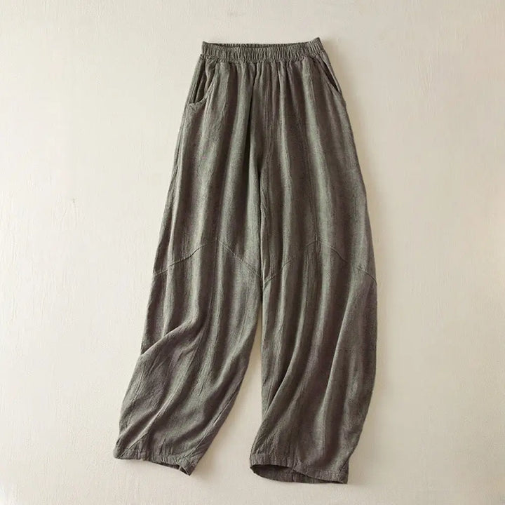 Buddha Stones Casual Loose Straight Leg 7-8 Length Cropped Pants Women’s Cotton Harem Pants With Pockets - SlateGray