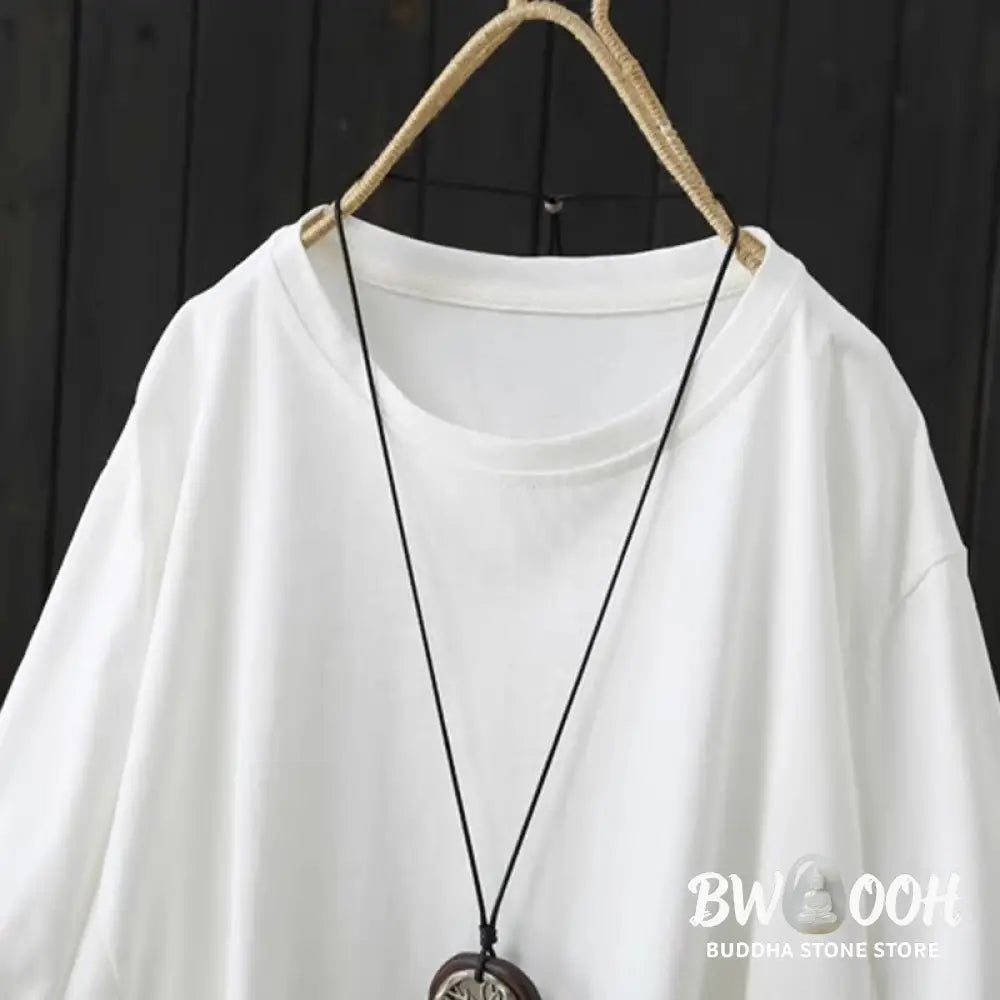 Buddha Stones Casual Loose Summer Plain Crew Neck Women’s Cotton Short Sleeve T-shirt - Women’s T-Shirts