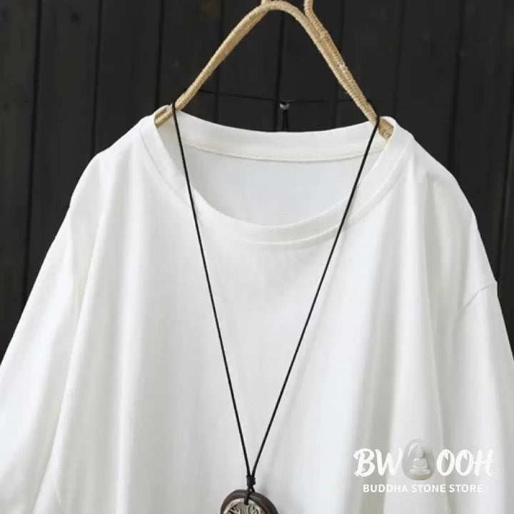 Buddha Stones Casual Loose Summer Plain Crew Neck Women’s Cotton Short Sleeve T-shirt - Women’s T-Shirts