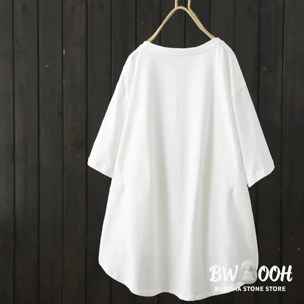 Buddha Stones Casual Loose Summer Plain Crew Neck Women’s Cotton Short Sleeve T-shirt - Women’s T-Shirts
