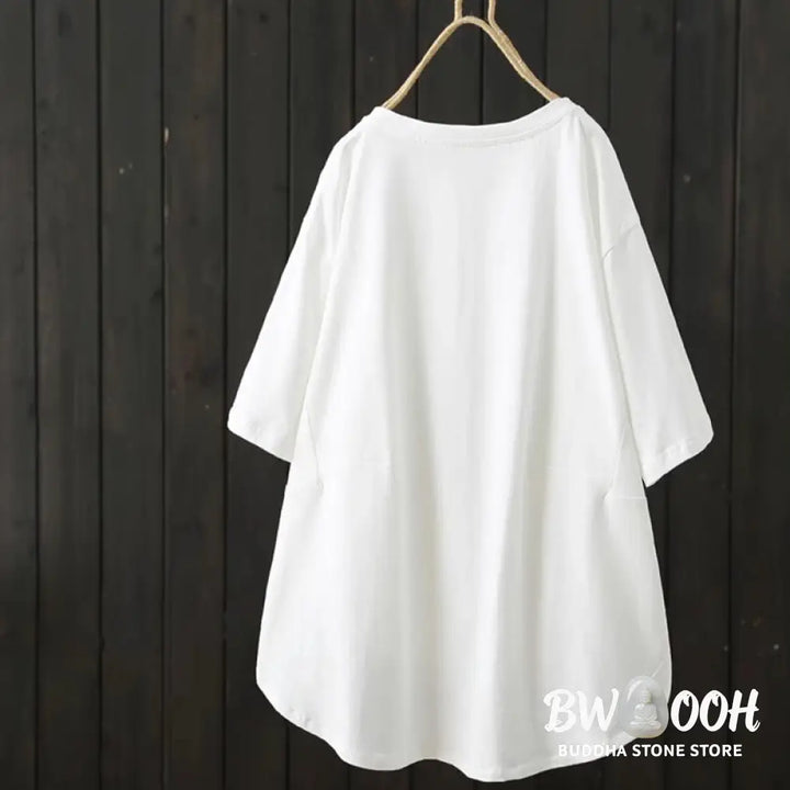 Buddha Stones Casual Loose Summer Plain Crew Neck Women’s Cotton Short Sleeve T-shirt - Women’s T-Shirts