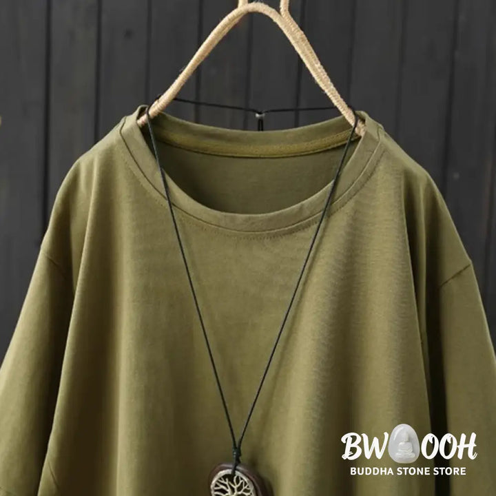 Buddha Stones Casual Loose Summer Plain Crew Neck Women’s Cotton Short Sleeve T-shirt - Women’s T-Shirts