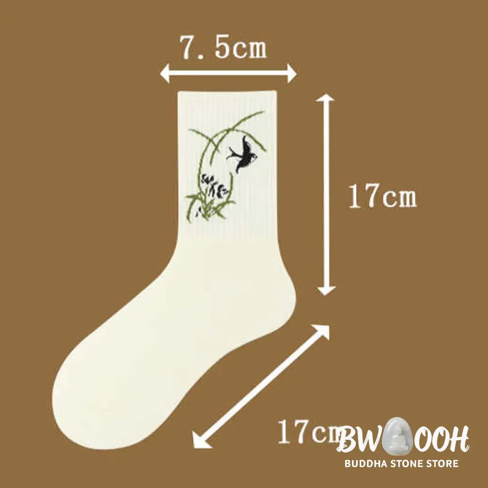 Buddha Stones Casual Lotus Pavilion Deer Peaceful Character Swallows Micro Crew Women’s Socks - Women’s Socks