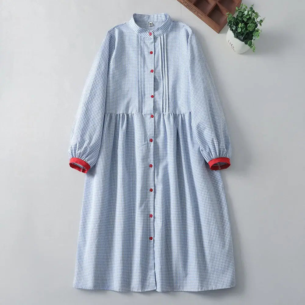 BWOOOH Casual Plaid Pattern Long Lantern Sleeve Cotton Li