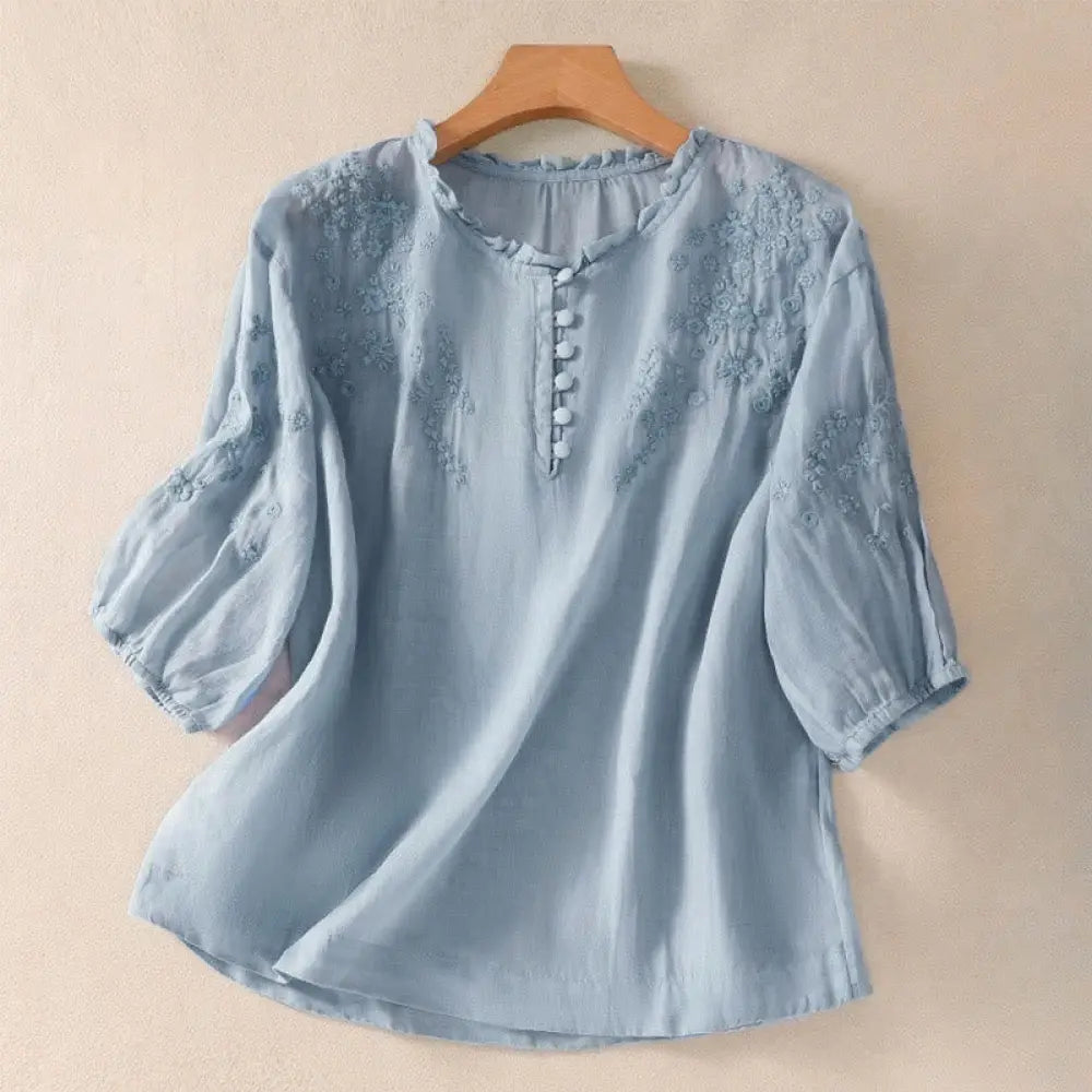 BWOOOH Casual Plain Button Floral Embroidered Design Puff
