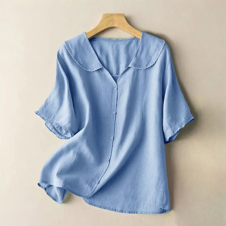 Buddha Stones Casual Plain Button Half Sleeve Middy Collar Women&