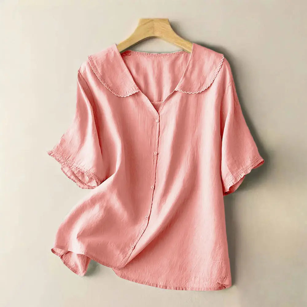 Buddha Stones Casual Plain Button Half Sleeve Middy Collar Women&