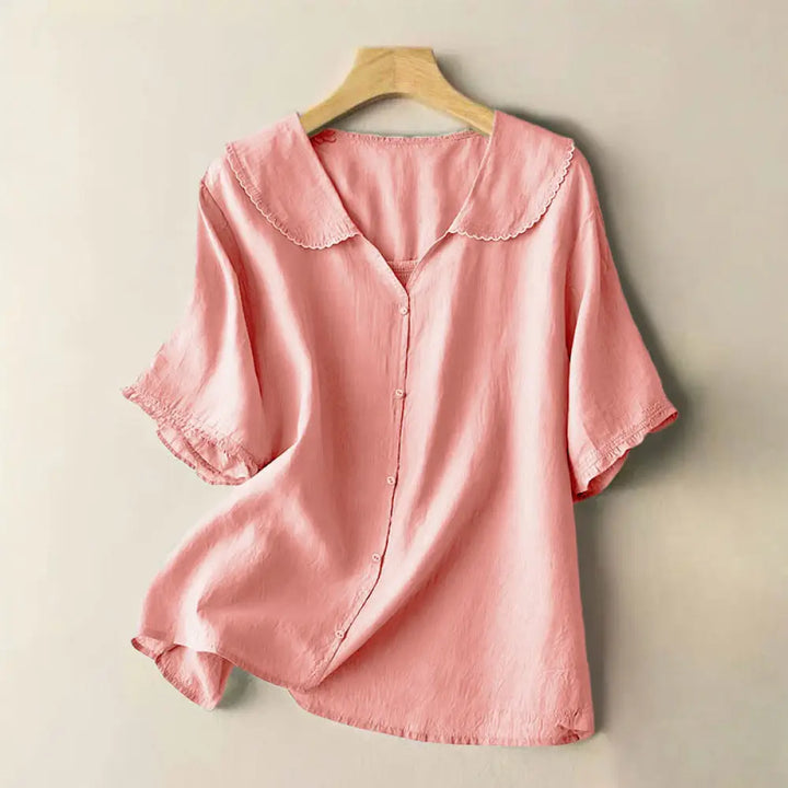 Buddha Stones Casual Plain Button Half Sleeve Middy Collar Women&