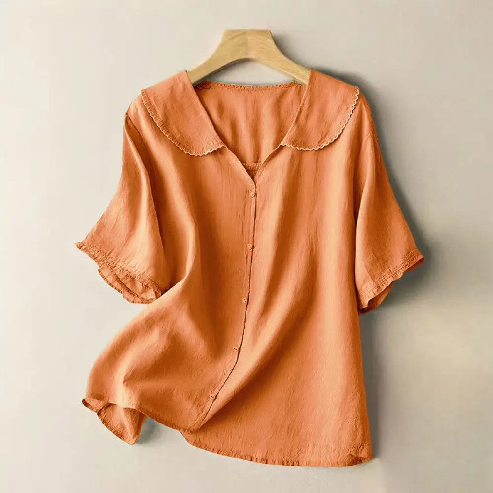 Buddha Stones Casual Plain Button Half Sleeve Middy Collar Women&