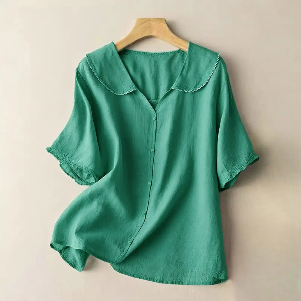 BWOOOH Casual Plain Button Half Sleeve Middy Collar Women
