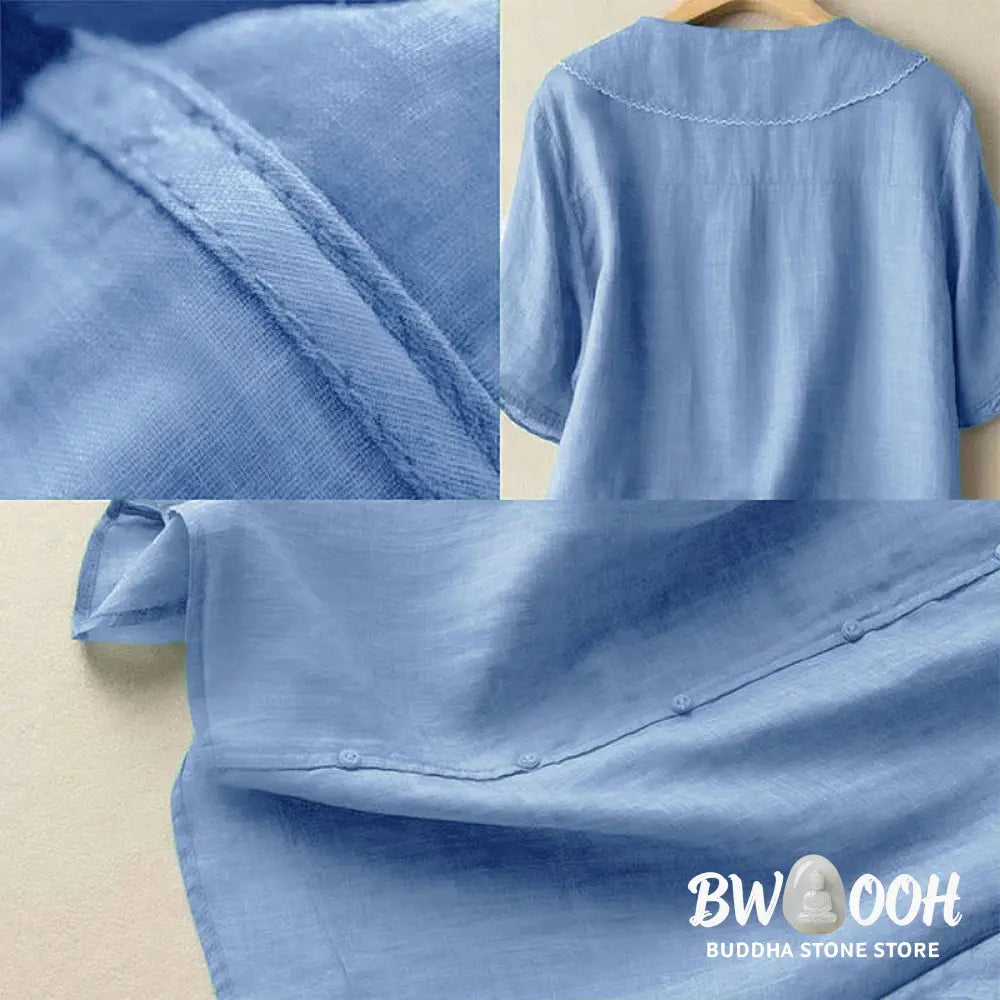 Buddha Stones Casual Plain Button Half Sleeve Middy Collar Women&