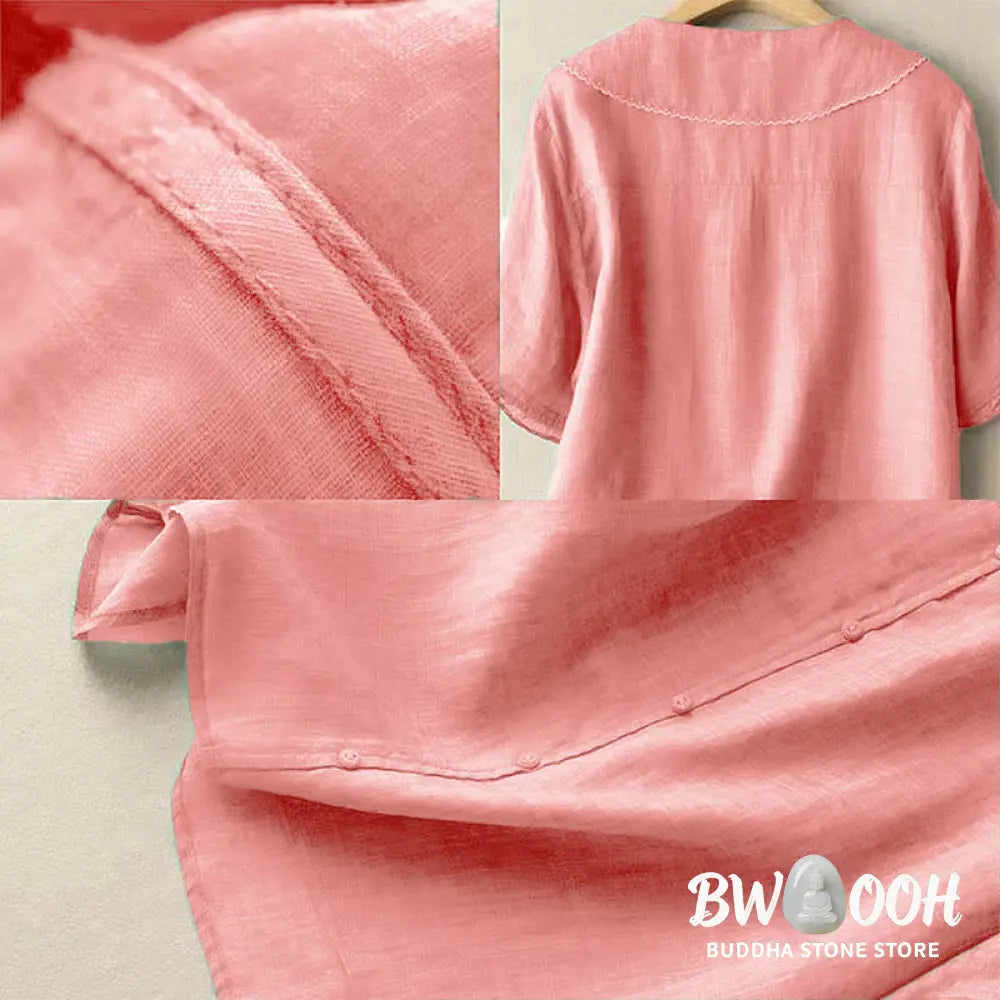 Buddha Stones Casual Plain Button Half Sleeve Middy Collar Women&