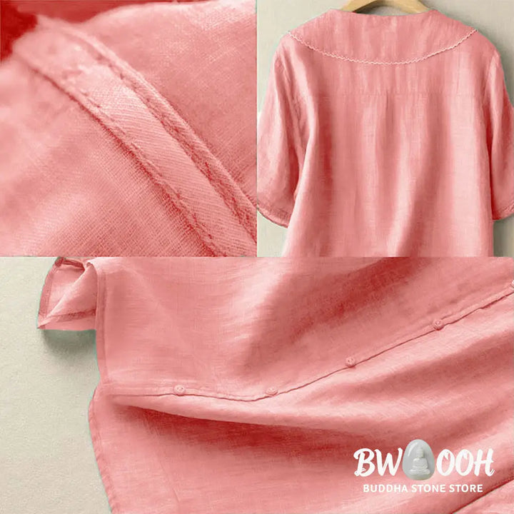 Buddha Stones Casual Plain Button Half Sleeve Middy Collar Women&